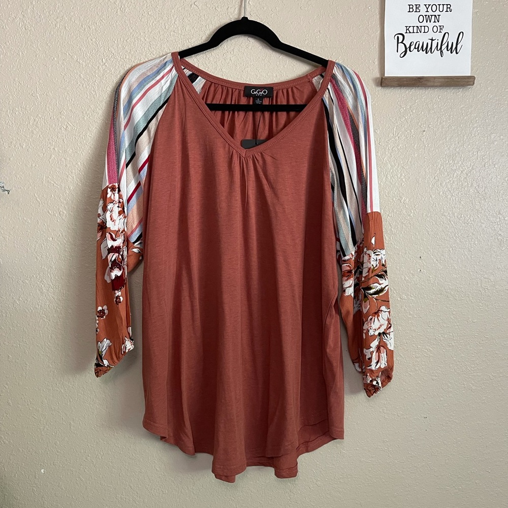 V-Neck Floral Sleeve Blouse